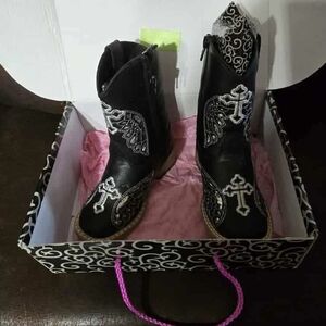 Blazin Roxx Black and White Embroidered Kids Boots